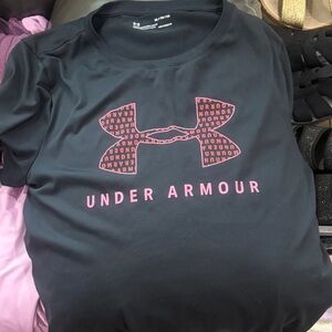 Under Armour Black T‑Shirt with Pink Logo